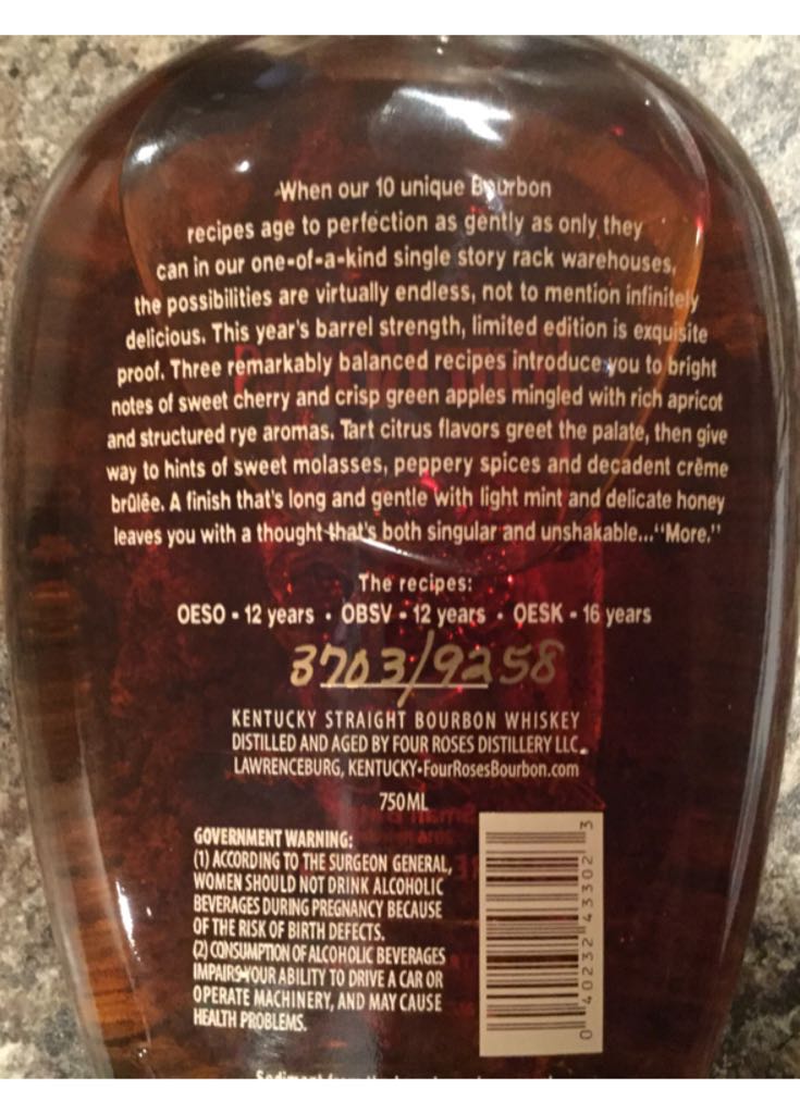 Four Roses Limited Edition Small Batch 2016 - Four Roses Distilleries (750 mL) alcohol collectible [Barcode 040232433023] - Main Image 2