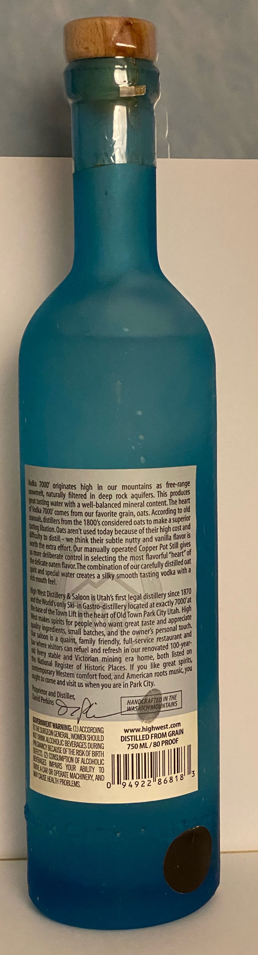 High West Vodka 7000 - High West (750 mL) alcohol collectible [Barcode 094922868183] - Main Image 3