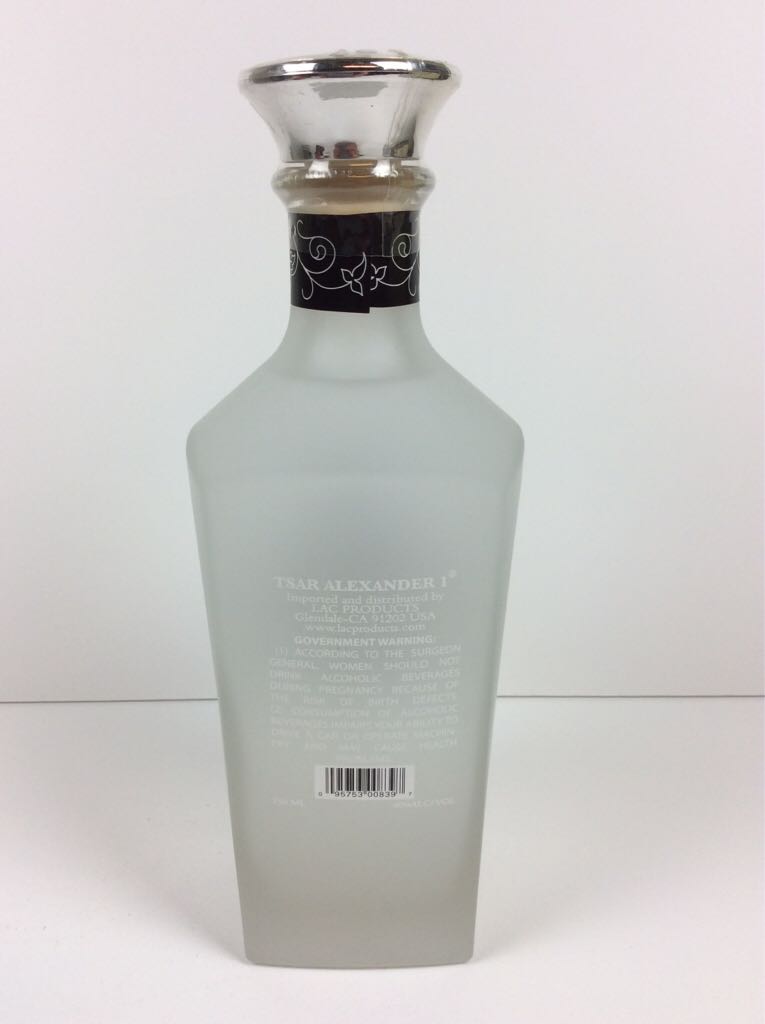Tsar Alexander I Vodka - LAC Products (750mL) alcohol collectible [Barcode 095753008397] - Main Image 2