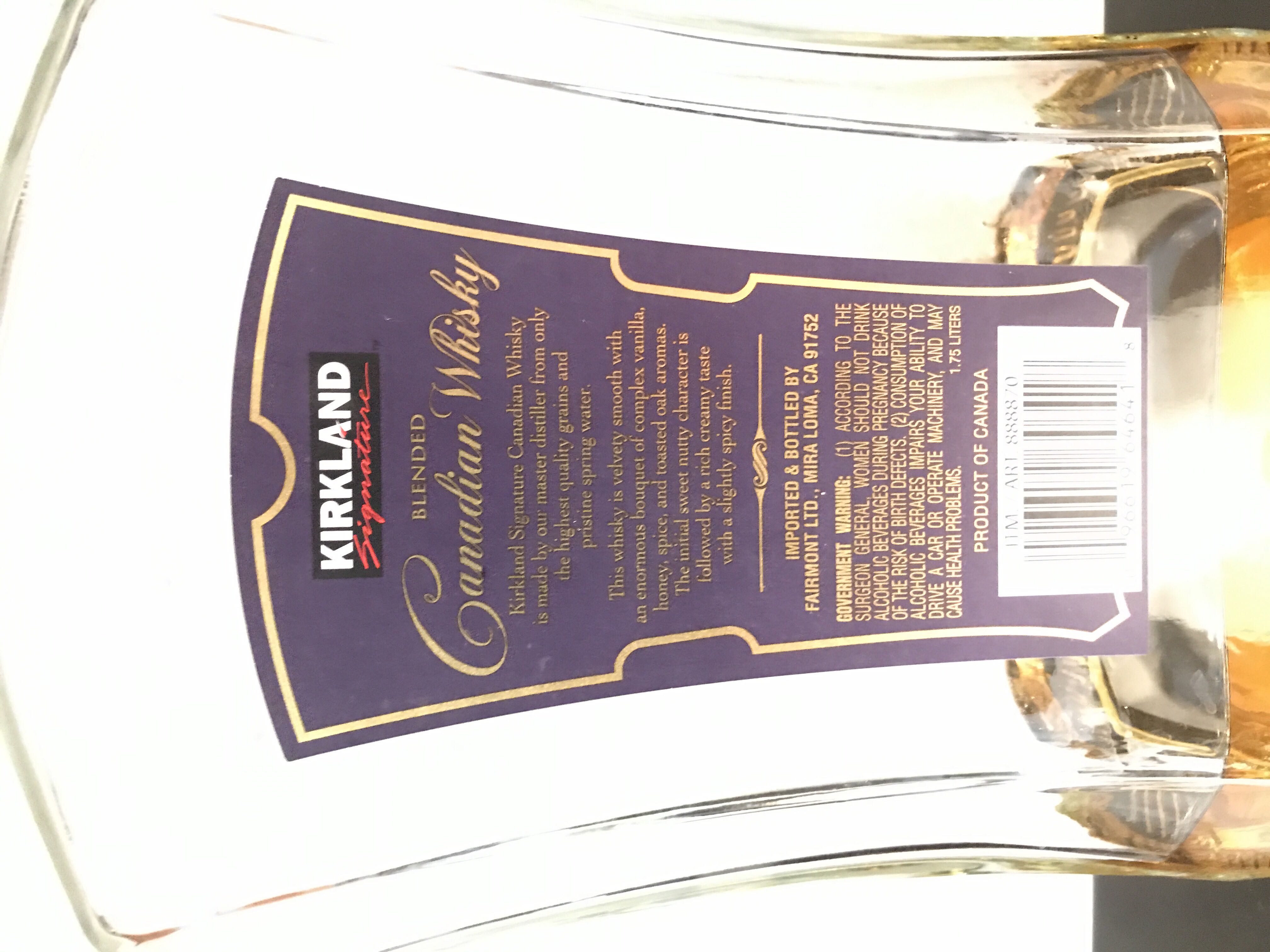 Kirkland Canadian Whisky - Kirkland (1.75L) alcohol collectible [Barcode 096619646418] - Main Image 3