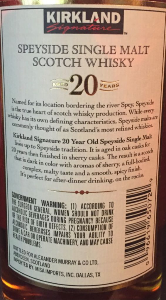 Kirkland 20 Year Sherry Finish - Alexander Murray (750 mL) alcohol collectible [Barcode 096619650729] - Main Image 2