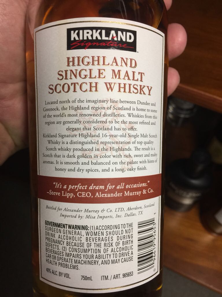 Kirkland Single Malt Scotch Whisky 16 Year - Alexander Murray & Co. Ltd. (750 mL) alcohol collectible [Barcode 096619956531] - Main Image 2