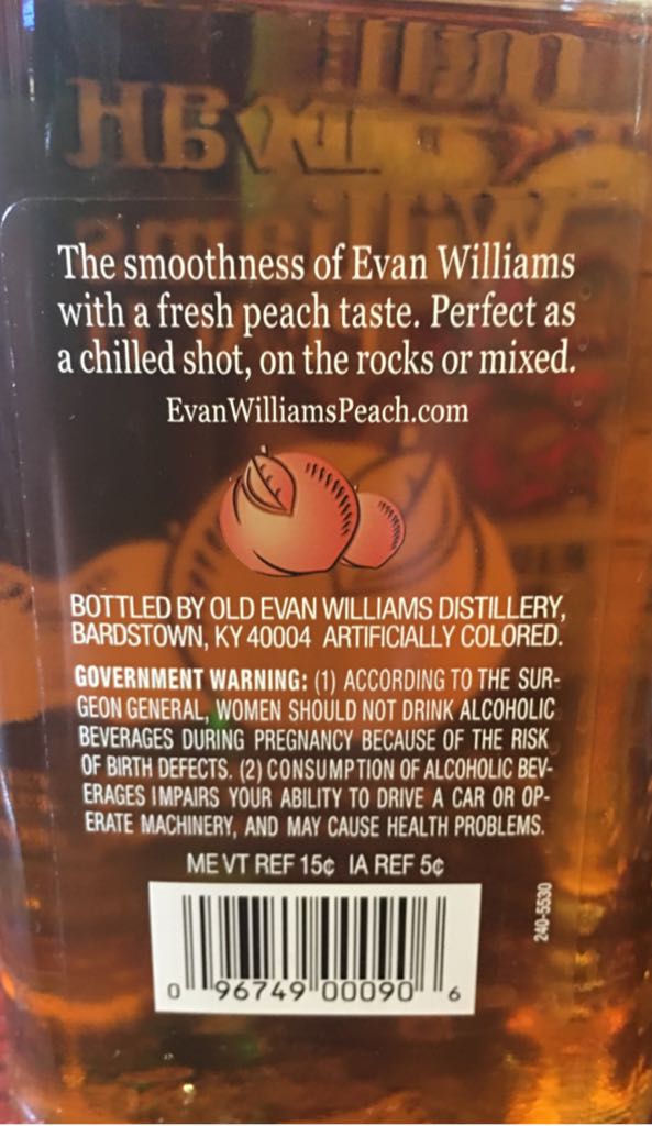 Evan Williams Peach 750ML - Old Evan Williams Distillery (750 mL) alcohol collectible [Barcode 096749000906] - Main Image 2