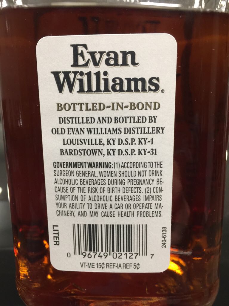 Evan Williams Bottled-in-Bond 100 Proof - Old Evan Williams Distillery (750 mL) alcohol collectible [Barcode 096749021376] - Main Image 2