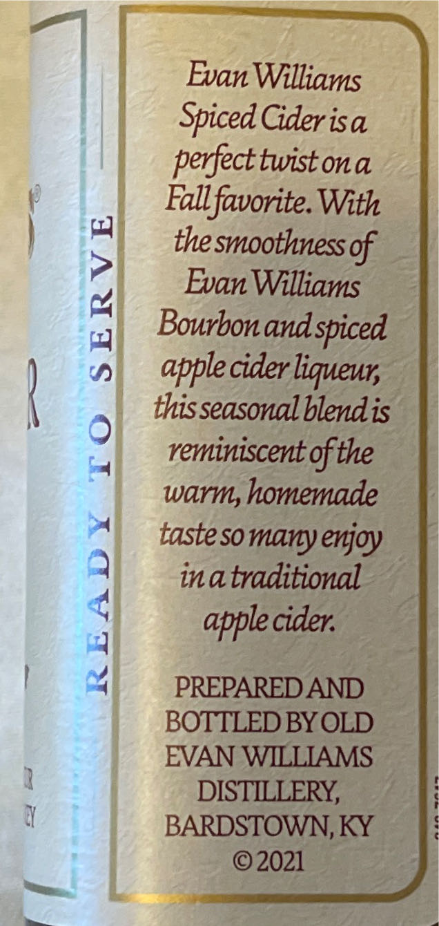 Evan Williams - Spiced Cider - Heaven Hill Distillery (750 mL) alcohol collectible [Barcode 096749083763] - Main Image 3