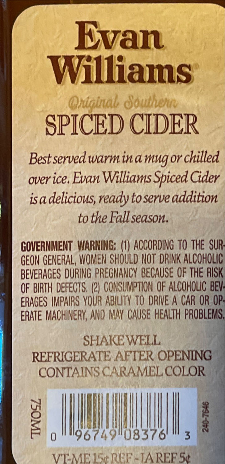 Evan Williams - Spiced Cider - Heaven Hill Distillery (750 mL) alcohol collectible [Barcode 096749083763] - Main Image 4