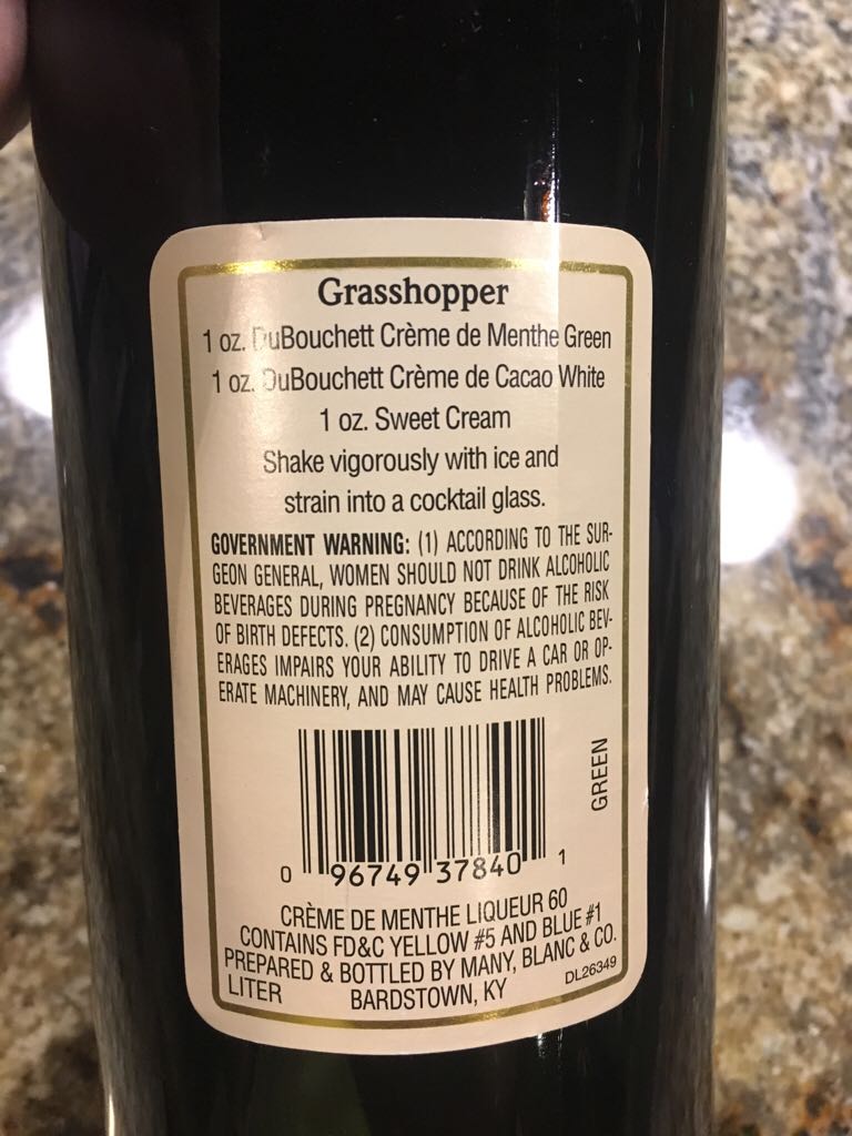 Creme De Menthe - Many, Blanc & Co. (1000 mL) alcohol collectible [Barcode 096749378401] - Main Image 2