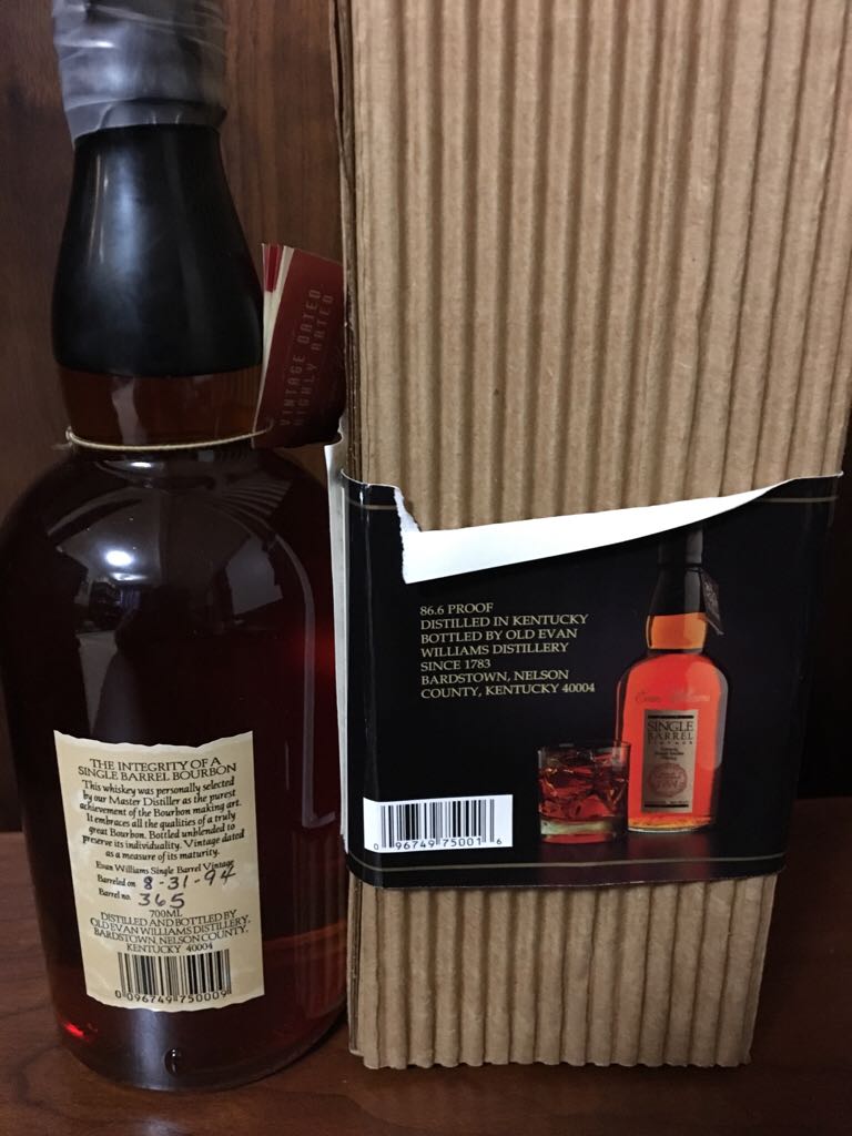 Evan Williams Single Barrel - Old Evan Williams Distillery, Bardstown, KY (700 mL) alcohol collectible [Barcode 096749750009] - Main Image 2