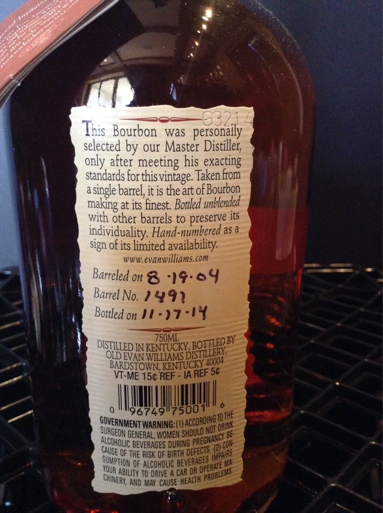 Evan Williams Single Barrel Vintage - Old Evan Williams Distillery (750 mL) alcohol collectible [Barcode 096749750016] - Main Image 2