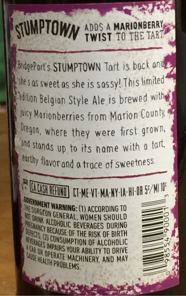 Stumptown Tart - Bridgeport Brewing Co (22 fl. oz.) alcohol collectible [Barcode 098554900013] - Main Image 2
