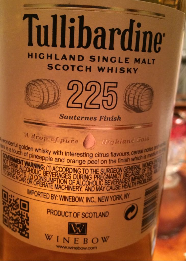 Tullibardine 225 Sauternes Finish - The Tullibardine Distillery (750 mL) alcohol collectible [Barcode 098709450752] - Main Image 2