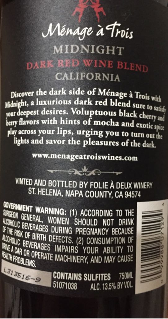 Ménage a Trois - folie a deux Winery (750 mL) alcohol collectible [Barcode 099988071294] - Main Image 2