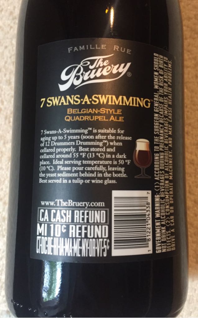 7 Swans-A-Swimming  - The Bruery (750 mL) alcohol collectible [Barcode 181221043387] - Main Image 2