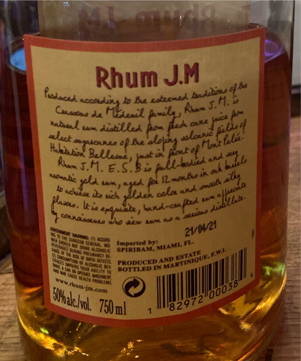Rhum J.M. Gold Rhum Agricole - Rhum J.M Martinique La Distillerie (750 mL) alcohol collectible [Barcode 182972000384] - Main Image 2