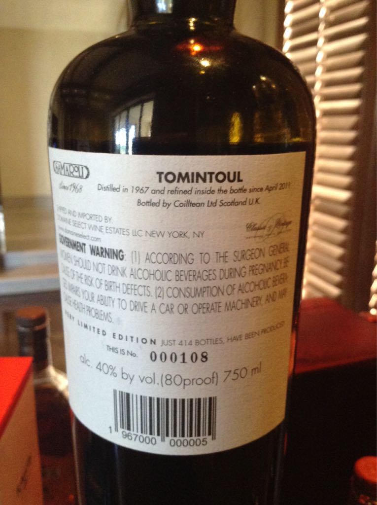 TomintoulSingle 1967 - Tomintoul Distillery (750 mL) alcohol collectible [Barcode 1967000000005] - Main Image 2