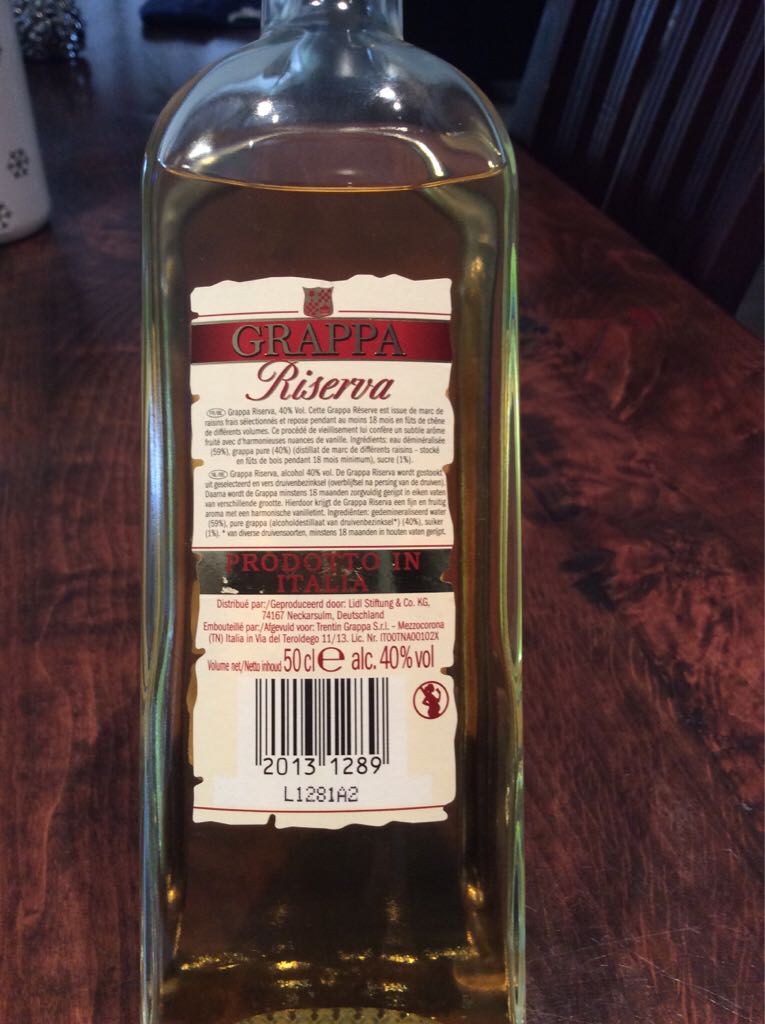 Grappa Riserva - Trentin (500 mL) alcohol collectible [Barcode 20131289] - Main Image 2