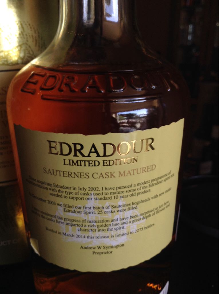 Edradour Sauternes Cask Matured - Edradour Distillery Company, Ltd. (700 mL) alcohol collectible [Barcode 2060128863282] - Main Image 2