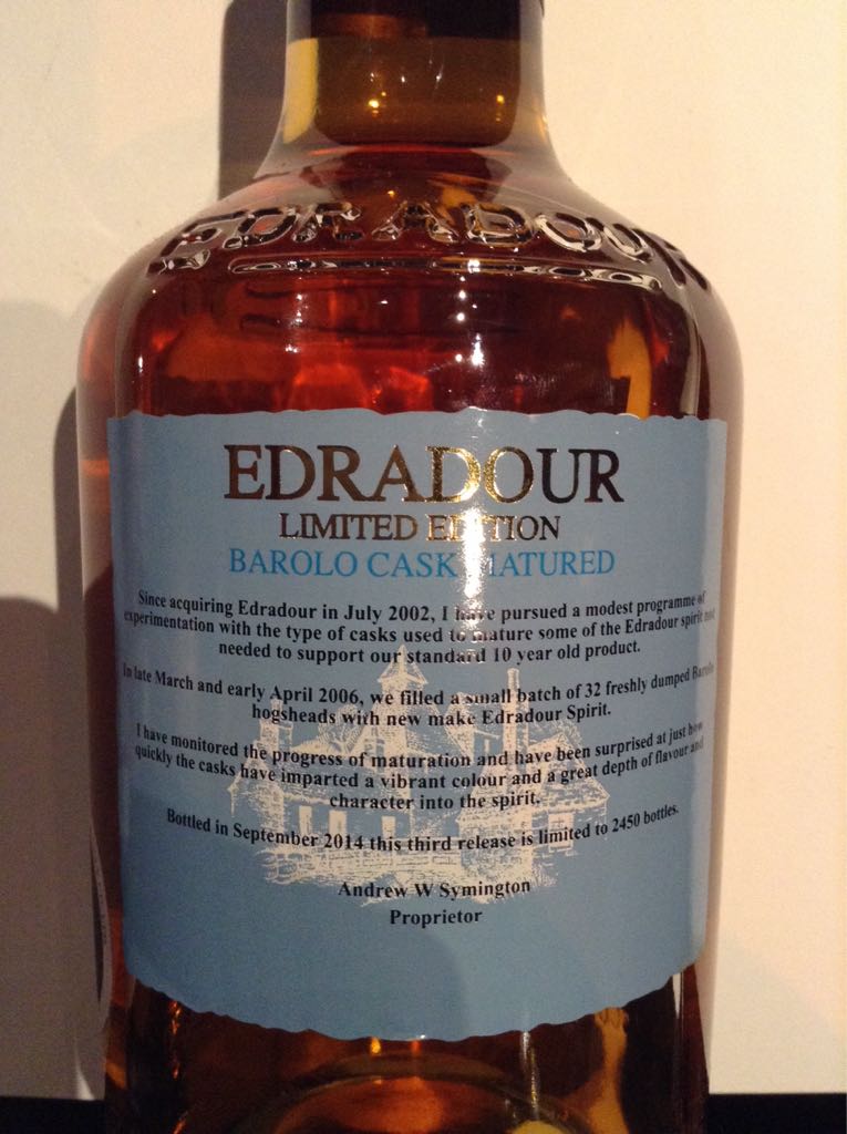 Edradour Borolo Cask Matured - Edradour Distillery Company, Ltd. (700 mL) alcohol collectible [Barcode 2060188263299] - Main Image 2