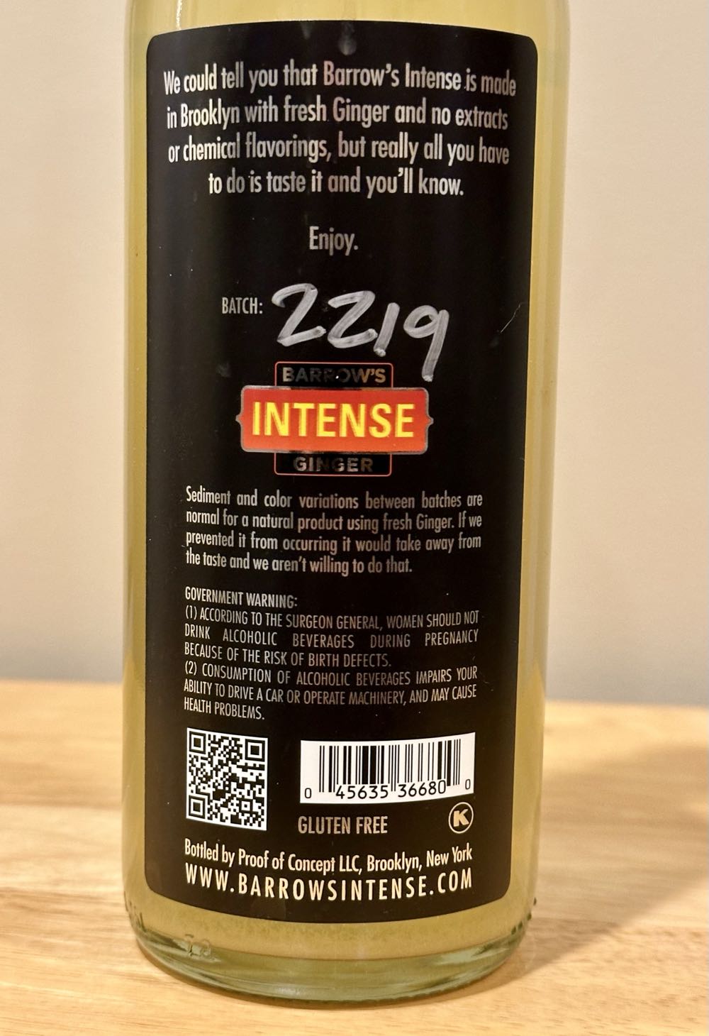 Barrow’s Intense Ginger Liqueur  - Proof Of Concept, Bklyn, NY (750 mL) alcohol collectible [Barcode 045635366800] - Main Image 2
