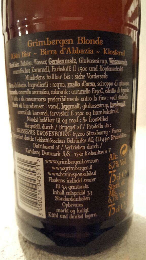 Blonde - Grimbergen (0,75L.) alcohol collectible [Barcode 3080216043531] - Main Image 2