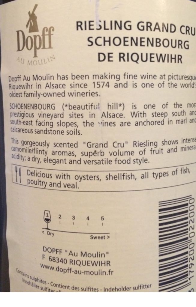 Grand Cru Schoenbourg - Dopff Au Moulin (750 mL) alcohol collectible [Barcode 3179200022000] - Main Image 2