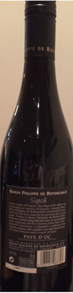 Syrah Pays Doc - Baron Philippe De Rothschild (750 mL) alcohol collectible [Barcode 3262151083753] - Main Image 2