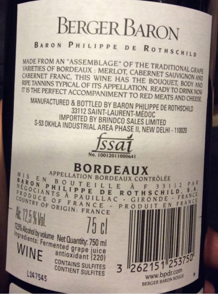 Berger Baron - Baron Philippe De Rothschild (750 mL) alcohol collectible [Barcode 3262151253750] - Main Image 2