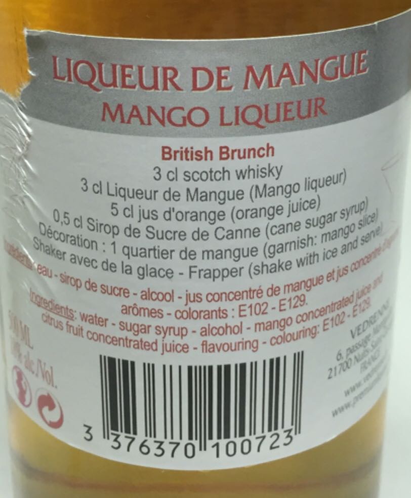 Liqueur De Mangue - Vedrenne alcohol collectible [Barcode 3376370100723] - Main Image 2