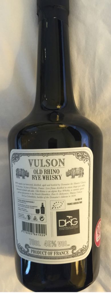 Vulson Old Rhino Rye - Domaine De Hauts Glace (700 mL) alcohol collectible [Barcode 3770003841029] - Main Image 2