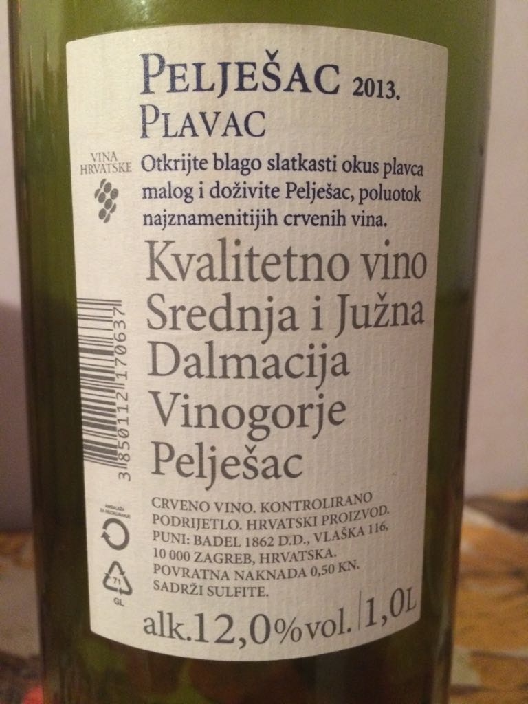 Plavac - Badel 1862 D.D. (1L) alcohol collectible [Barcode 3850112170637] - Main Image 2