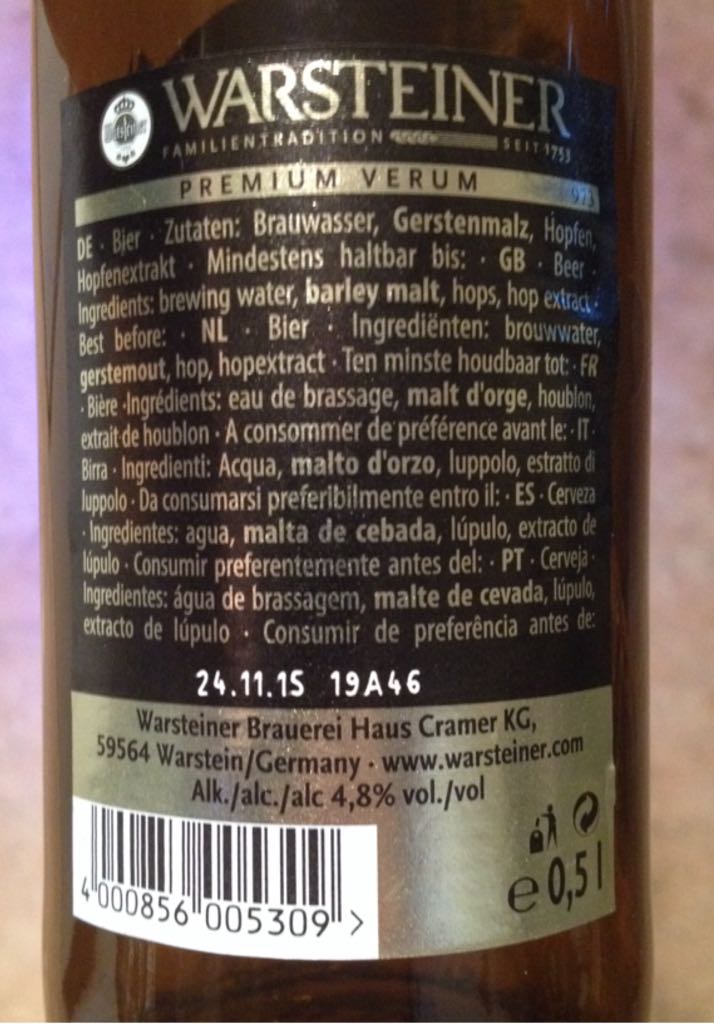 Warsteiner - Warsteiner (0.5L) alcohol collectible [Barcode 4000856005309] - Main Image 2