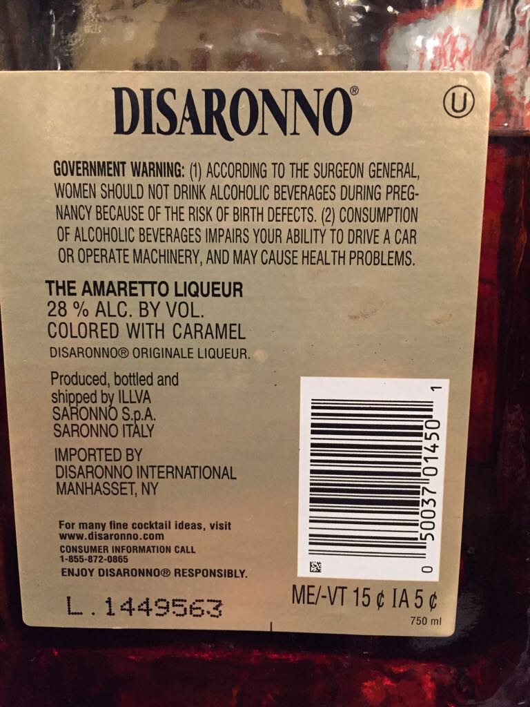 Disaronno Originale Amaretto - Illva Saronno S.p.A, Saronna Italy (750mL) alcohol collectible [Barcode 050037014501] - Main Image 2