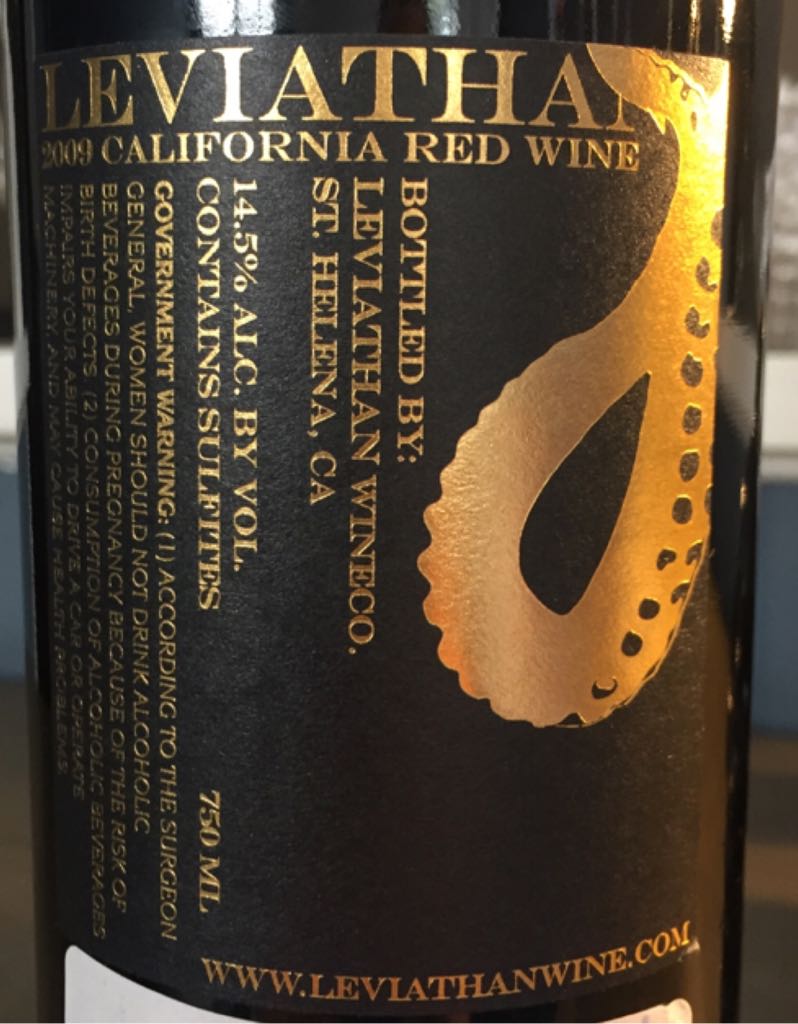 Leviathan Red Wine - Leviathan Wine (750 mL) alcohol collectible [Barcode 451101627502] - Main Image 2