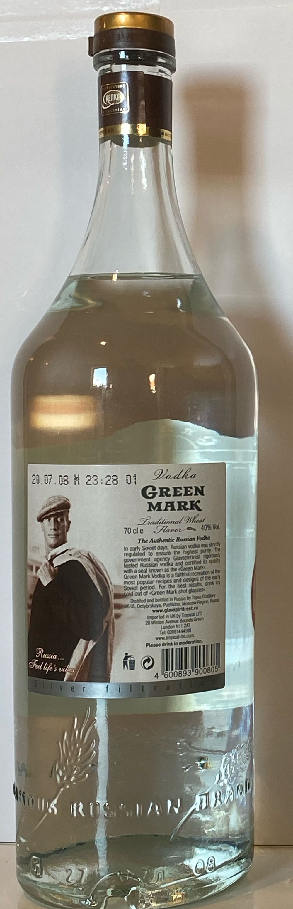 Green Mark Vodka 40% Vol. 0,7l - Topaz Distillery (700 mL) alcohol collectible [Barcode 4600893900805] - Main Image 3