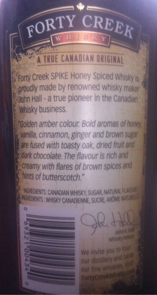 Spike Honey Spiced - Forty Creek (750 mL) alcohol collectible [Barcode 069321004340] - Main Image 2