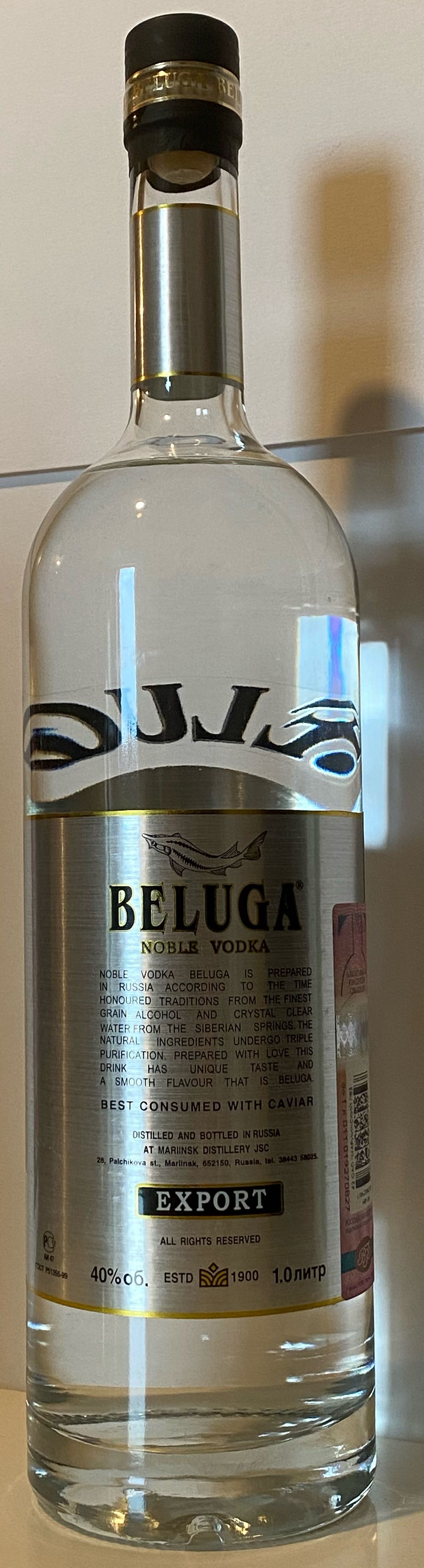 Beluga Noble Vodka 1 Liter 40% Russland - Mariinsk Distillery (1L) alcohol collectible [Barcode 4603928000983] - Main Image 2