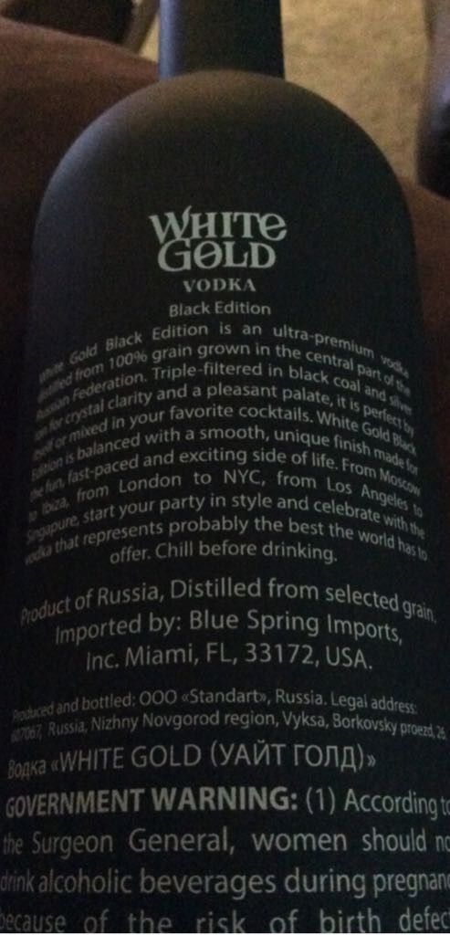 White Gold Vodka Black Edition - Spririt Group (1000 mL) alcohol collectible [Barcode 4610003980894] - Main Image 2