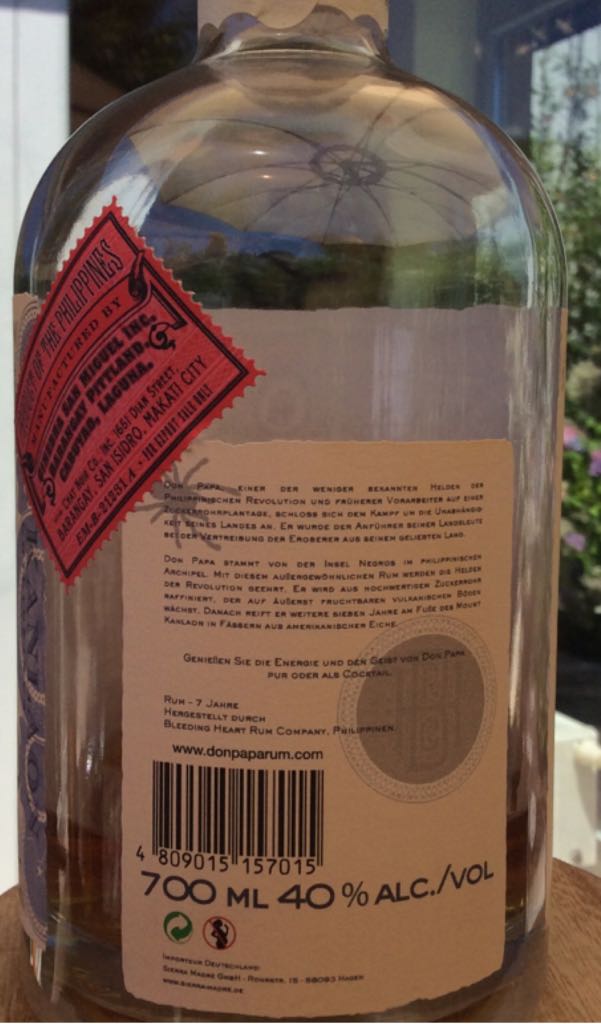 Дон Папа - Bleeding Heart Rum Company (0.7 L) alcohol collectible [Barcode 4809015157015] - Main Image 2