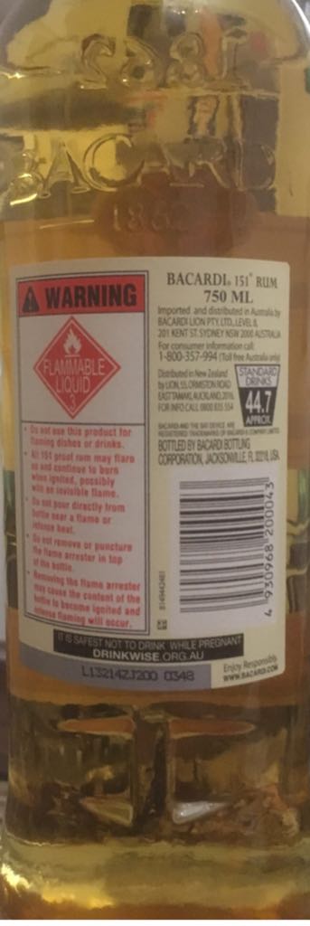 Ron Bacardi 151 - Bacardi Bottling Company (750 mL) alcohol collectible [Barcode 4930968200043] - Main Image 2