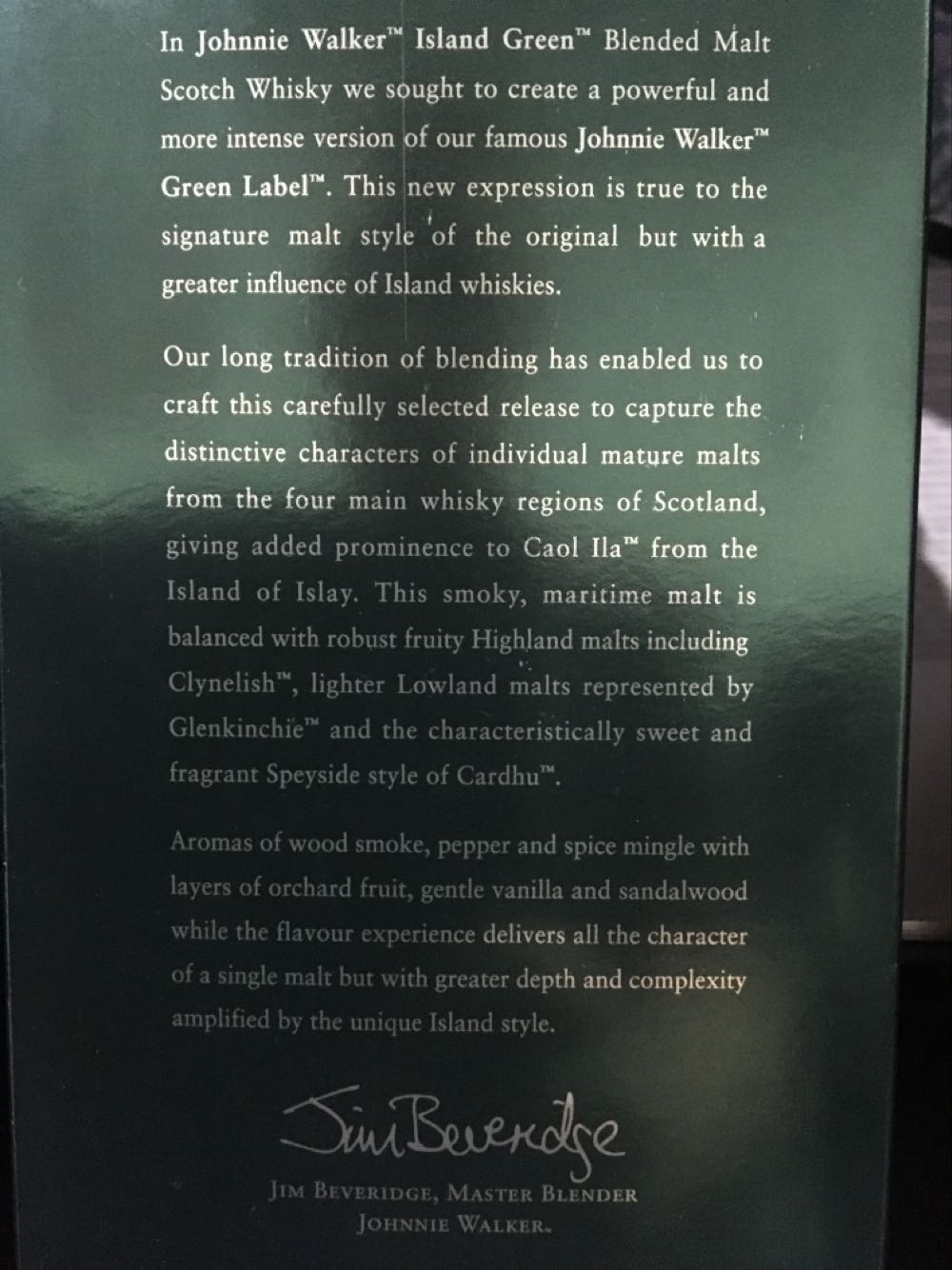 Johnnie Walker Island Green - John Walker & Sons (1L) alcohol collectible [Barcode 5000267163413] - Main Image 3