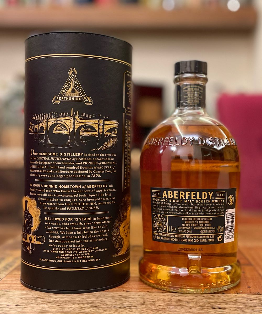 ABERFELDY 12y Highland Single Malt Scotch Whisky - John Dewar & Sons Ltd., Perthshire, Scotland (750 mL) alcohol collectible [Barcode 5000277001637] - Main Image 3