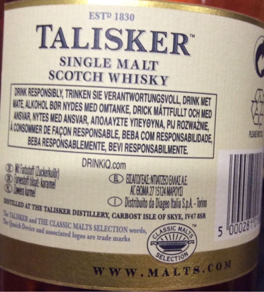 Talisker 18 - Islands (700 mL) alcohol collectible [Barcode 5000281018874] - Main Image 2