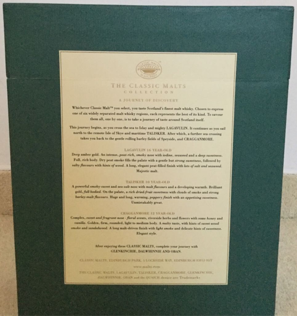 The Classic Malts Collection Lagavulin 16, Talisker 10, Cragganmore 12 - Classik  Malts alcohol collectible [Barcode 5000281020204] - Main Image 2