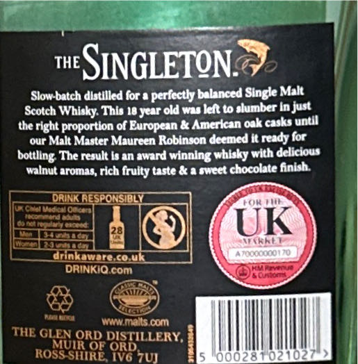 Singleton - 18 - Glen Ord - The Glen Ord Distillery (700 mL) alcohol collectible [Barcode 5000281021027] - Main Image 2