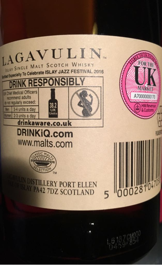Lagavulin Islay Jazz 2016 - Lagavulin Distillery (700 mL) alcohol collectible [Barcode 5000281047058] - Main Image 2