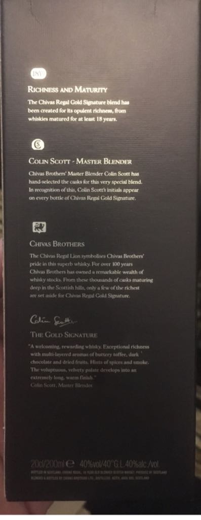 Chivas Regal 18 year old - The Chivas Brothers (200 mL) alcohol collectible [Barcode 5000299225271] - Main Image 2