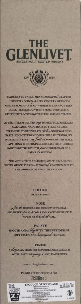 Glenlivet Nadurra 16yo - The Glenlivet Distillery (700mL) alcohol collectible [Barcode 5000299226346] - Main Image 2