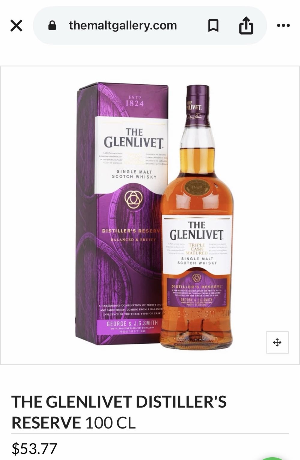 GLENLIVET Distiller’s Reserve Triple Cask Matured Single Malt Scotch Whisky - The Glenlivet Distillery (1000 mL) alcohol collectible [Barcode 5000299226759] - Main Image 3