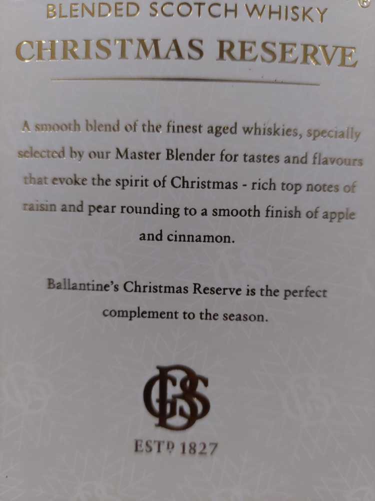 Ballantine’s Christmas Reserve, Blended Scotch Whisky, 0,7 l. - George Ballantine & Son Ltd. (700 mL) alcohol collectible [Barcode 5000299603161] - Main Image 4