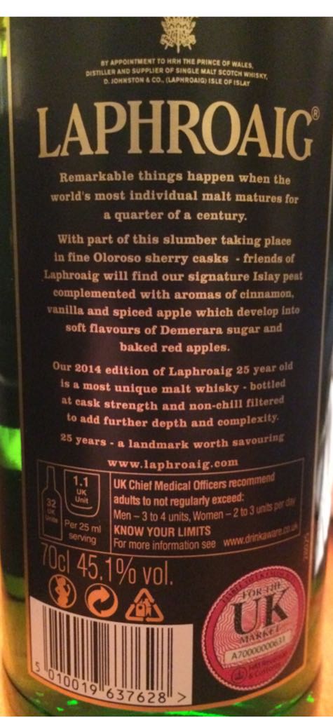 Laphroaig 25 (2014) - The Laphroaig Distillery (750 mL) alcohol collectible [Barcode 5010019637628] - Main Image 2